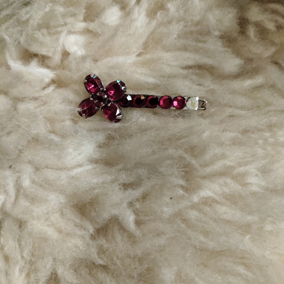 Vintage Joomi Lim Joolz Red Stone Flower Hair Clip - Picture 1 of 5